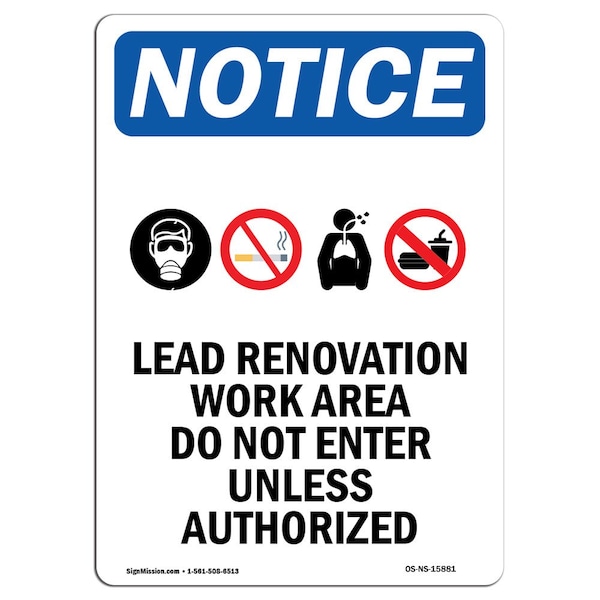 Signmission OSHA Notice, 7" Height, NOTICE Lead Renovation Sign With Symbol, 7" X 5", Portrait OS-NS-D-57-V-15881 - main